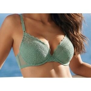 Auden 32C Lace Push Up Comfort Wire Plunge Bra Womens Green